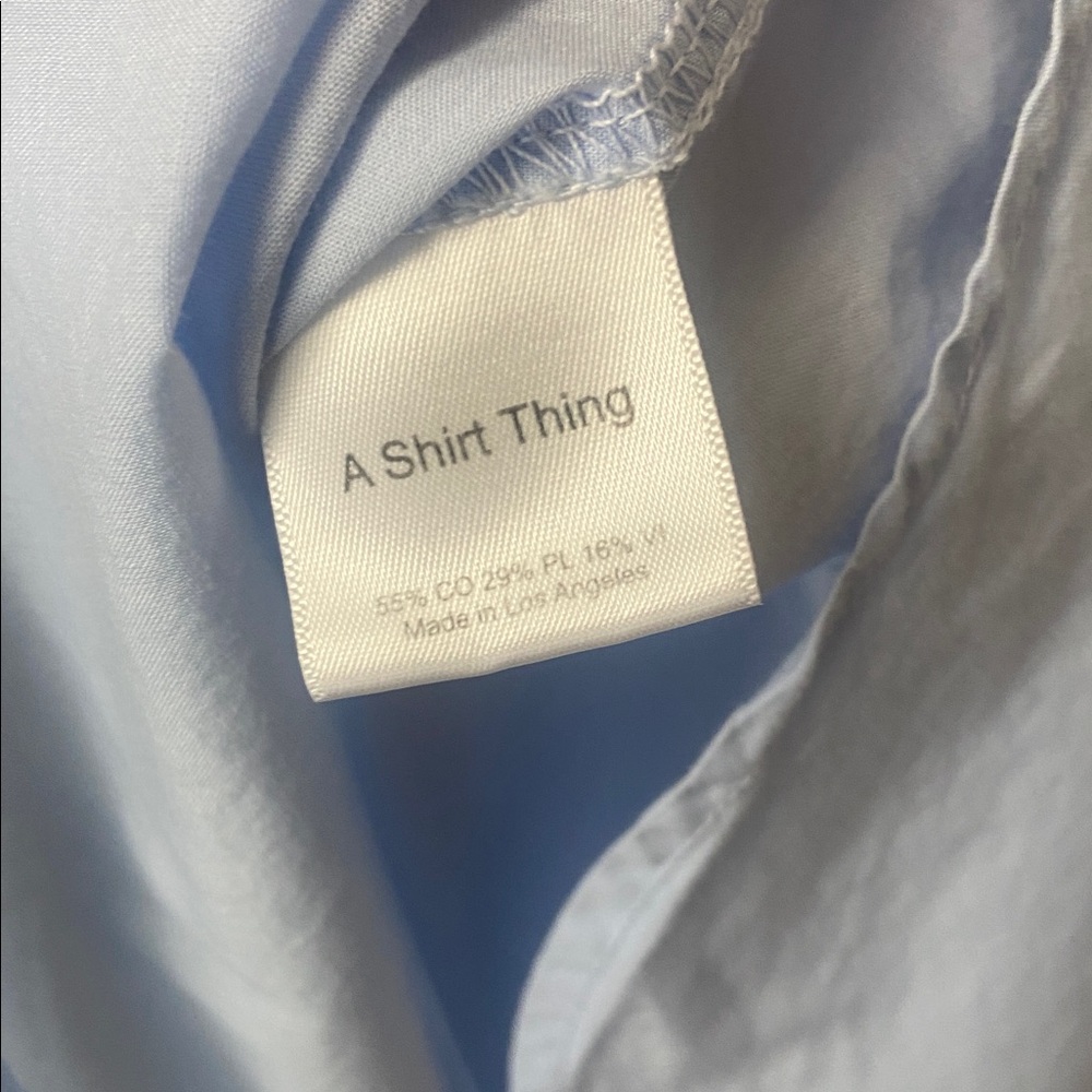 A Shirt Thing Penelope Light Blue Ruffle Neck Popover Blouse P/S - Picture 4 of 5